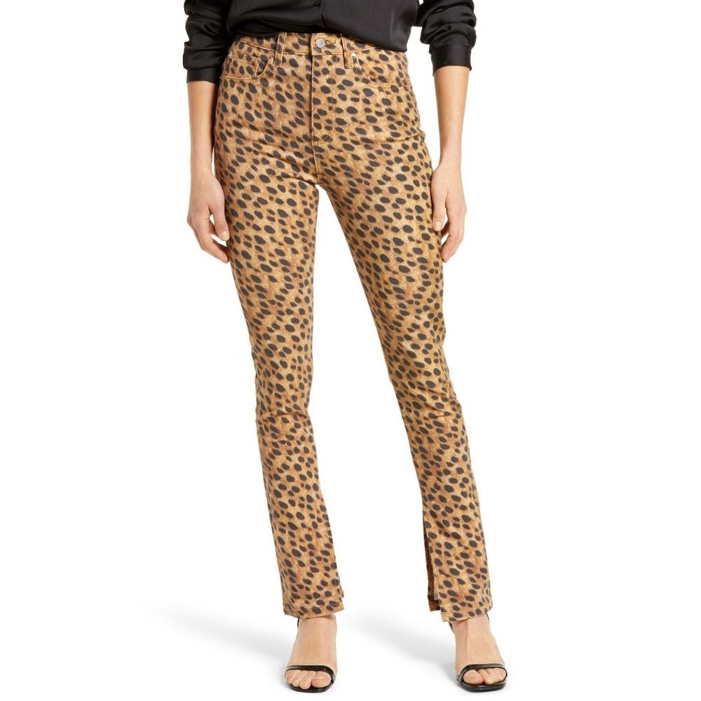 NWT We Wore What Stiletto High Waist Split Hem Leopard Skinny Jeans SMALL